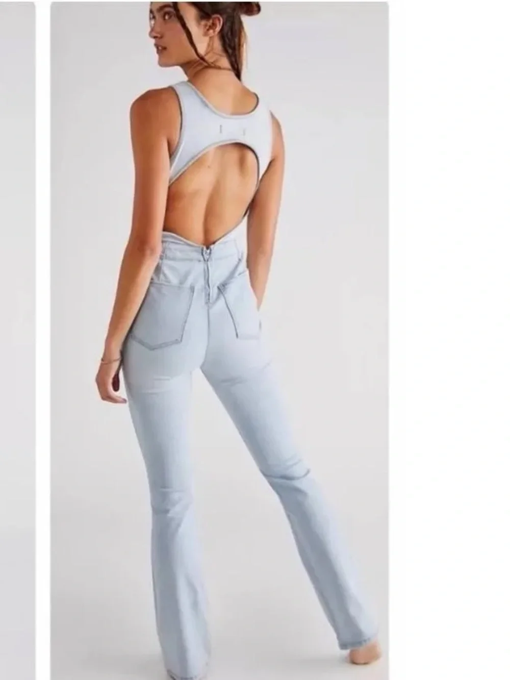 NWT Free People Ultraviolet Denim Jumpsuit Size Large Z499